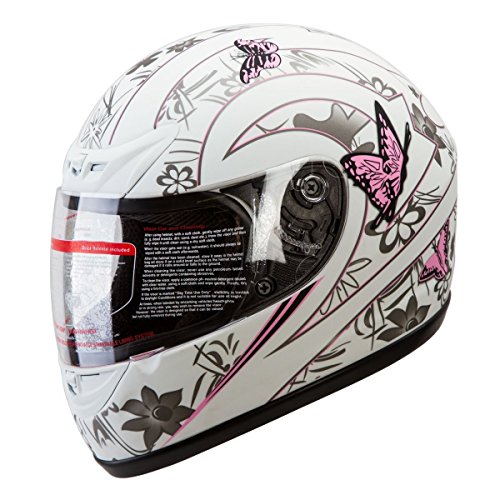 Matte White Pink Butterfly Full Face Helmet